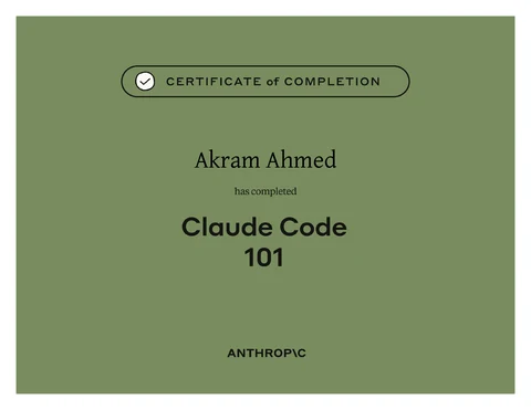 Anthropic Academy certificate of completion: Claude Code 101