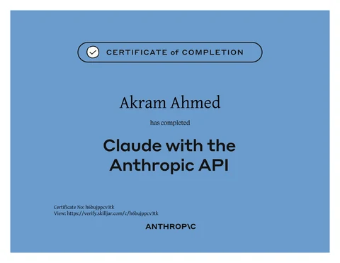 Anthropic Academy certificate of completion: Claude with the Anthropic API