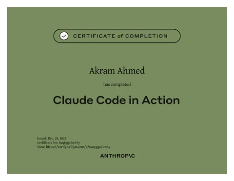 Anthropic Academy certificate of completion: Claude Code in Action
