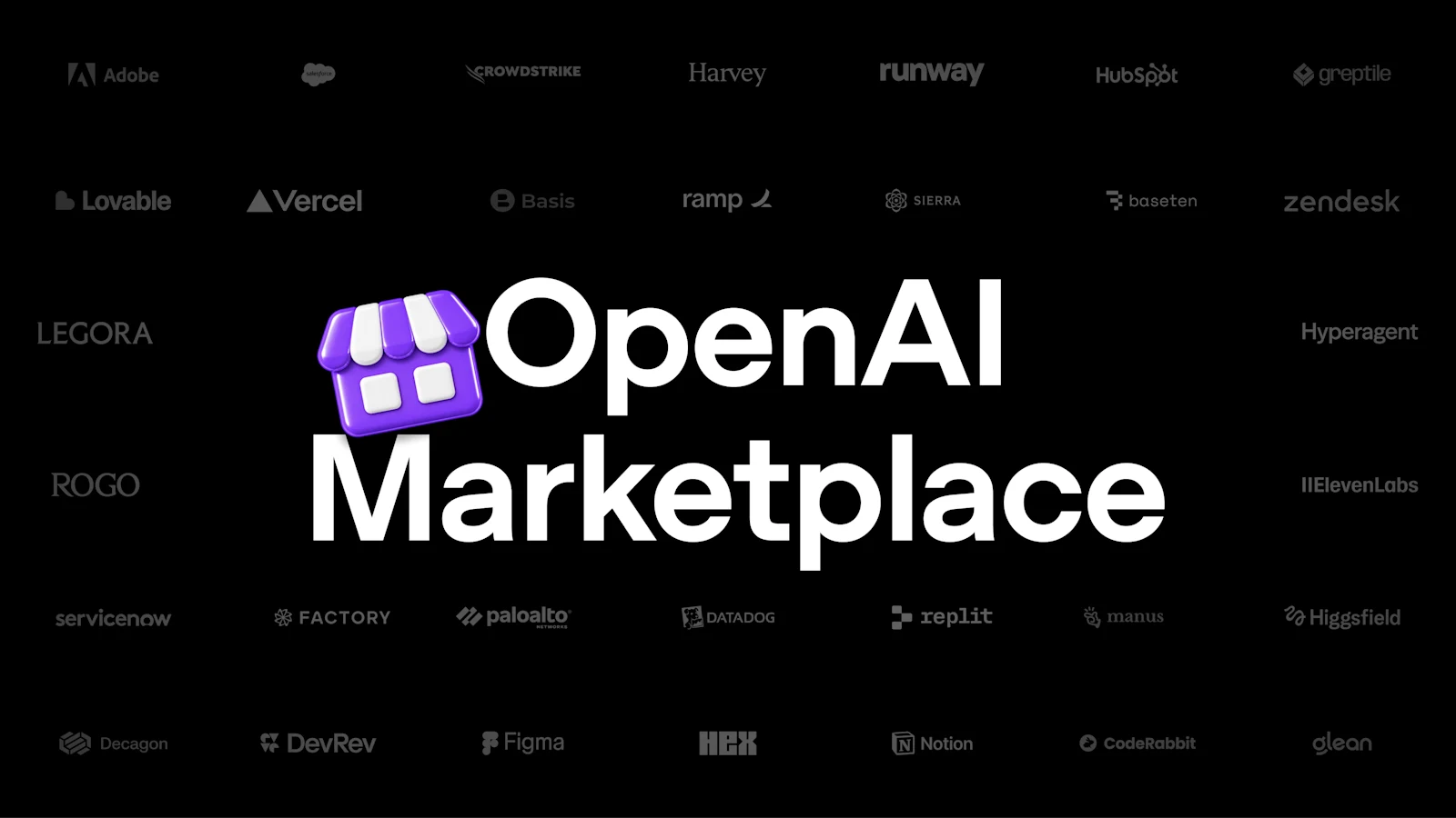 OpenAI Marketplace artwork surrounded by initial partner names and logos.