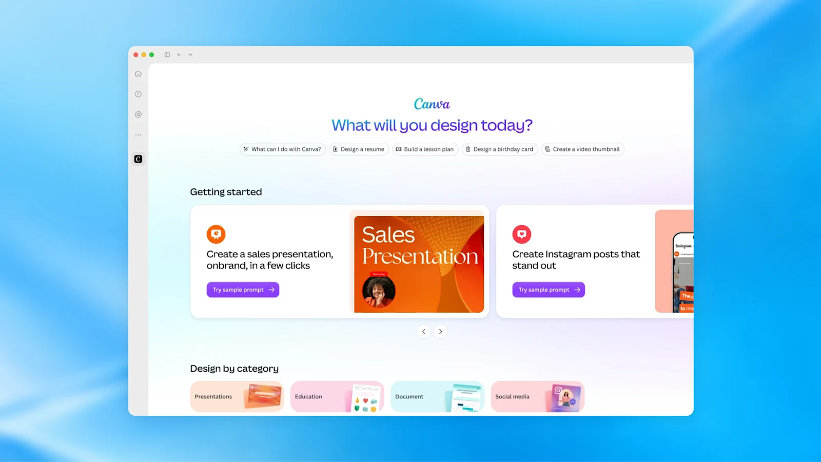OpenAI's example of a Canva design plugin opened as an interactive ChatGPT sidebar panel.