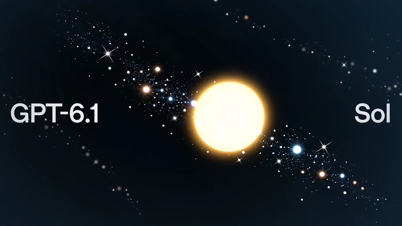 OpenAI's GPT-6.1 Sol announcement artwork over a glowing starfield.
